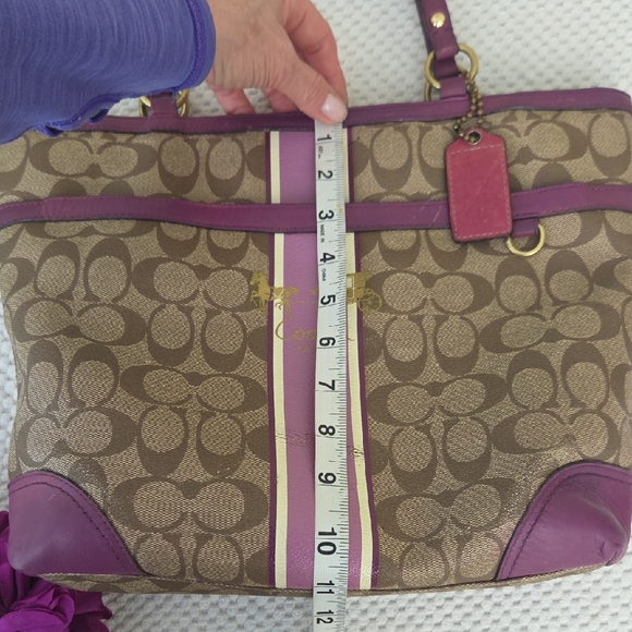 Coach Brown Purple Vintage Signature Coated Canvas Tote - Picture 13 of 16